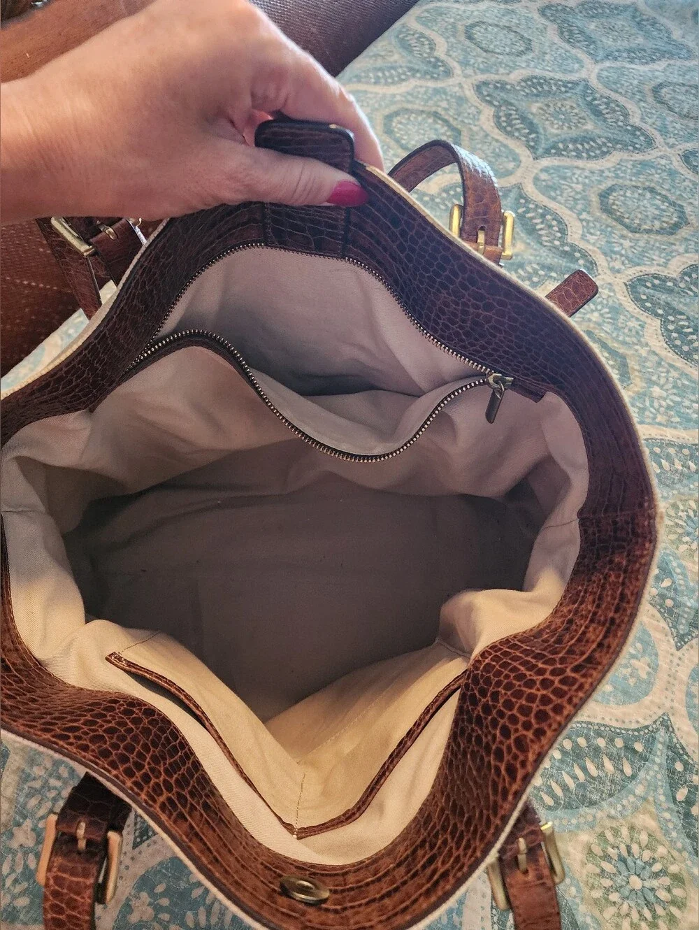 Will Leather Goods The Field Canvas & Croc Leather Tote Bag